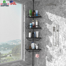 Black Corner Shower Caddy Tension Pole - Heavy Duty Rustproof Stainless Steel Sh