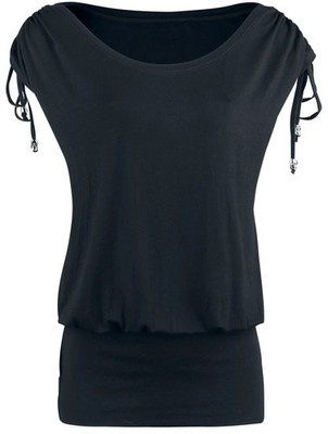 Black Premium by EMP Damen schwarzes T-Shirt mit geschnürten Ärmeln