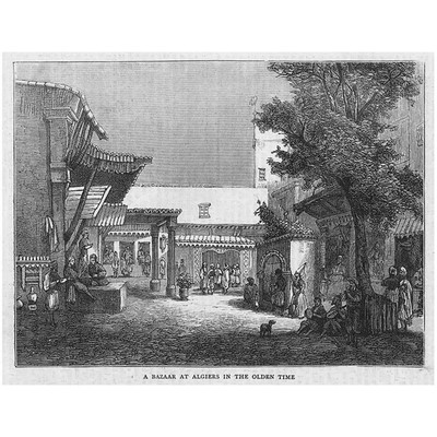 ALGERIEN Ein Basar in Algier - Antiker Druck 1880