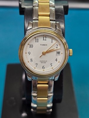 New Working Timex Indiglo Ladies Two-Tone Calendar Wristwatch T25771