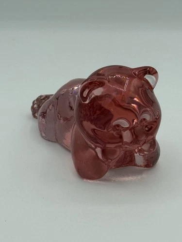 Vintage Fenton Art Glass Dusty Rose Pink Daydreaming Bear Figurine