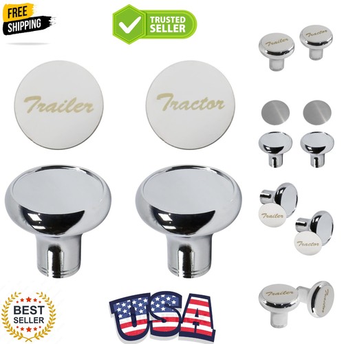 Chromowana gałka zaworu powietrza z błyszczącymi tabliczkami ze stali nierdzewnej "Ciągnik" i "Przyczepa" ... - Zdjęcie 1 z 8