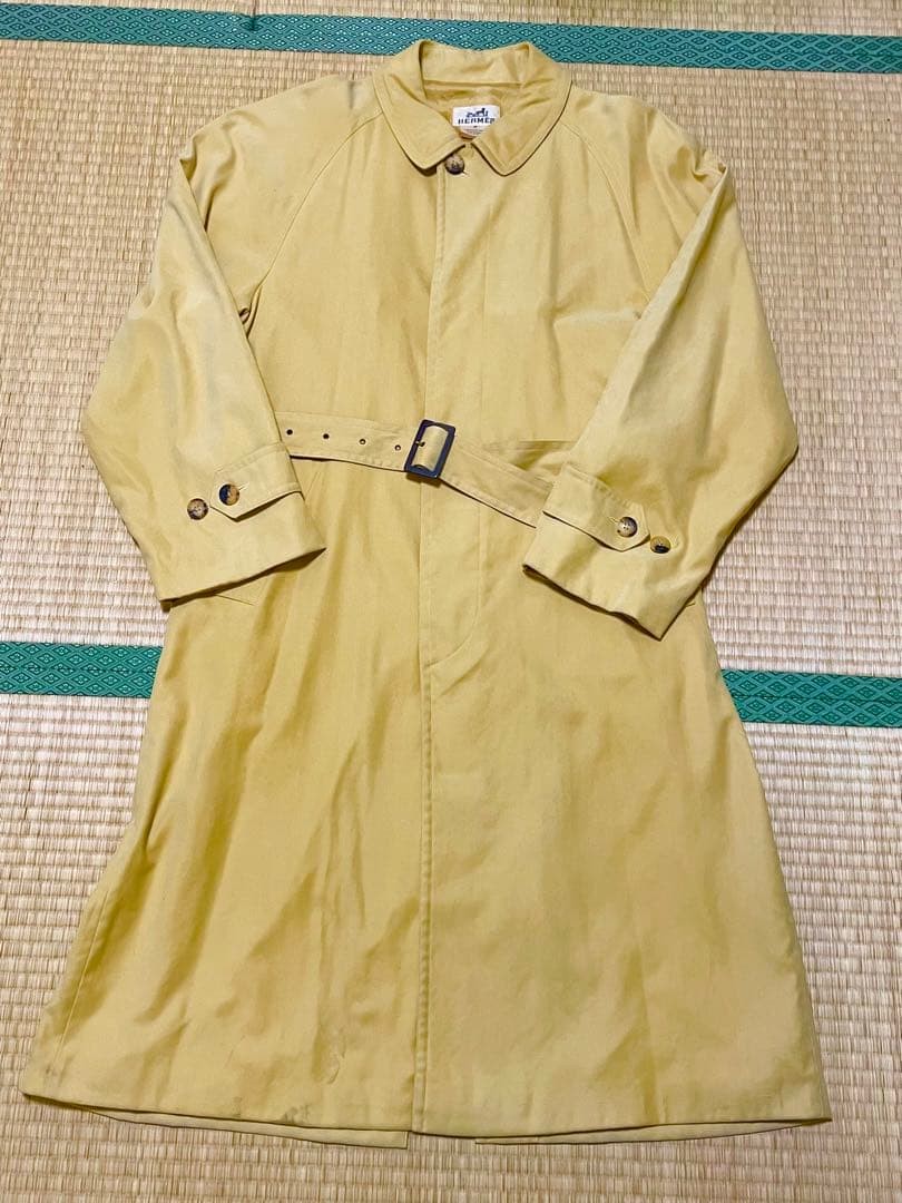 HERMES Men's Yellow Trench Coat Spring Outerwear Size 48