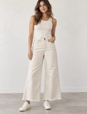 AYR Jeans The Must Wide Leg Raw Hem High Rise Driftwood Cream Sz 26 Cropped Boho
