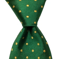 J. CREW Men's 100% Silk Necktie 59 1/2" USA Designer POLKA DOT Green/Yellow EUC