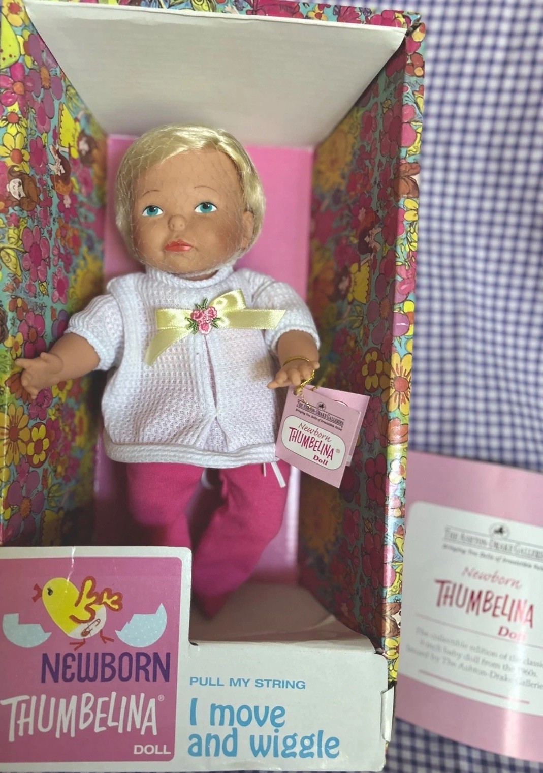 Vintage Newborn Thumbelina 9” Doll Pull String Wiggles- 2002 Ashton Drake Works