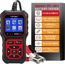 BT60 Pro Car Battery Tester with Cloud Printing,100-3000 CCA, Black-Red 