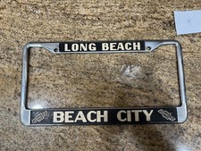 Nos Chevrolet Vintage Metal License Plate Frame Beach City Long Beach