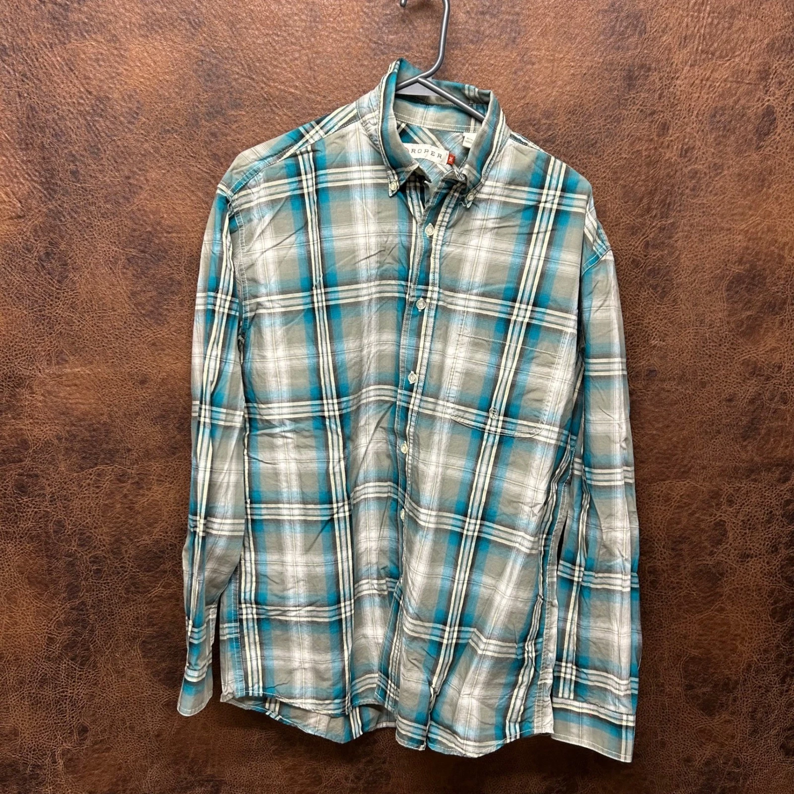 Roper Mens Medium Button-Down Plaid Shirt Rodeo Western Cowboy Country