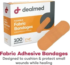 Dealmed Sterile Flexible Fabric Adhesive Bandages – 1x3 Inch – 100/Box - Breath