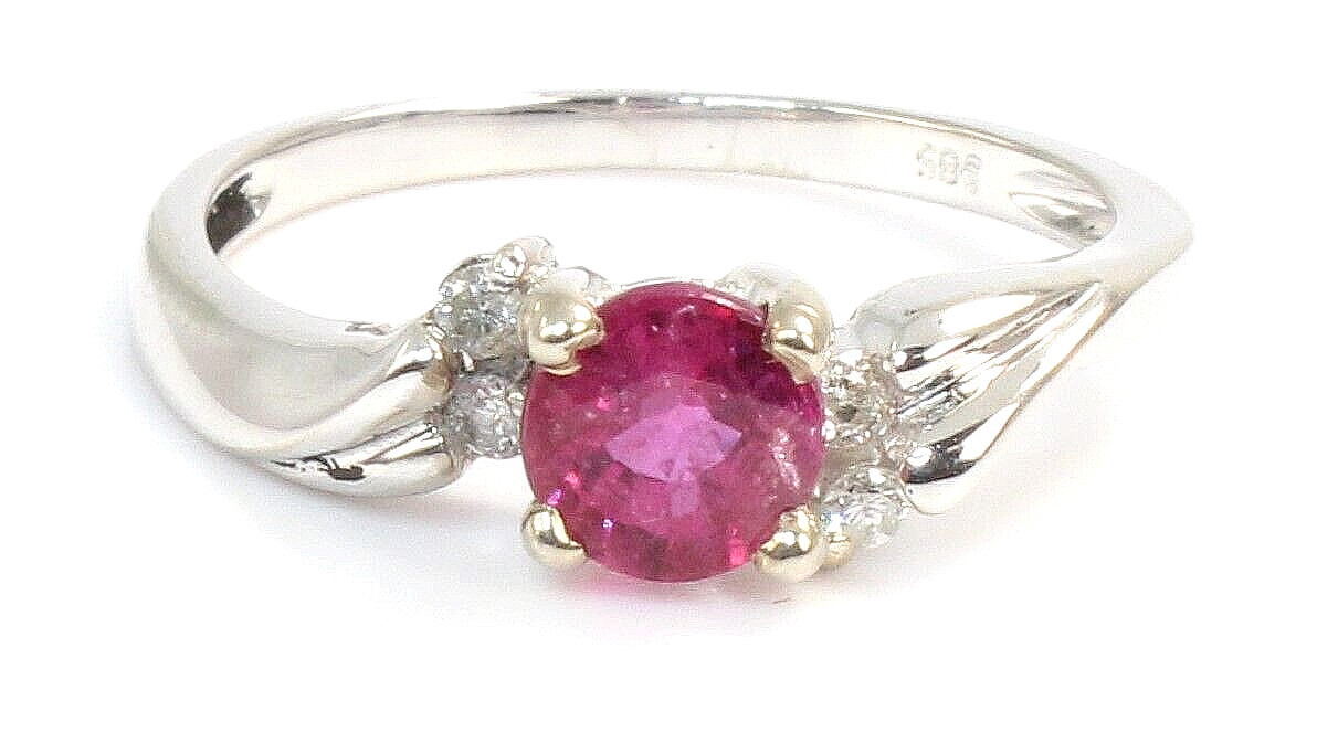 14k Solid White Gold Genuine .65ct Red Ruby and D… - image 1