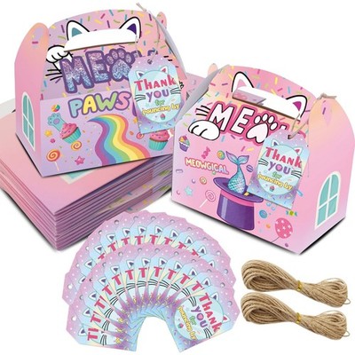 Colorful Magical Cat Party Favor Gift Boxes for 24 Guest, Meow Theme Table Ce...