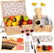 Tim Dual Wicker Picnic Basket Set with Blanket Charcuterie Boards for 2/4/6 - Un