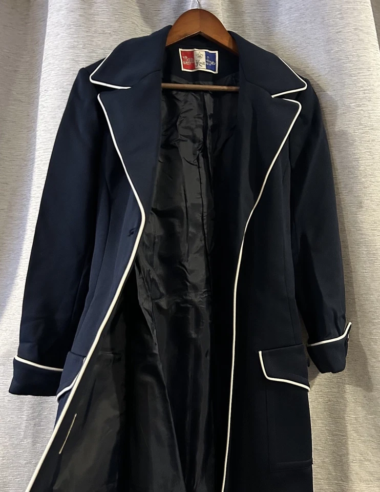 VTG Lilli Ann Knit Jacket Girls Size 16 Blue White Piping Button Up Mod Retro - Image 2 of 4