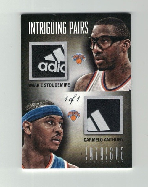 CARMELO ANTHONY Amar’e Stoudemire 12-13 Panini Intrigue DUAL LOGO TAG PATCH #1/1