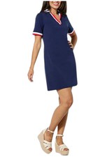 G by Giuliana Women's Americana Knit T-Shirt Dress w/Rib Knit Navy