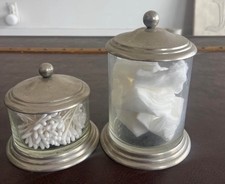 Set of 2 Glass  Metal Lidded Bathroom Vanity Canisters Apothecary Jars
