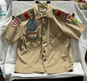 Vintage BSA official khaki uniform shirt with patches