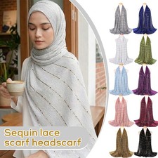 Women's Sequin Scarf Lace Scarf Head Scarf Solid Color Gauze Scarf