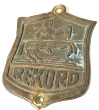 Altes Rekord Radfahrer Fahrrad Schilder Steuerkopfschild Schutzblechfigur Rad