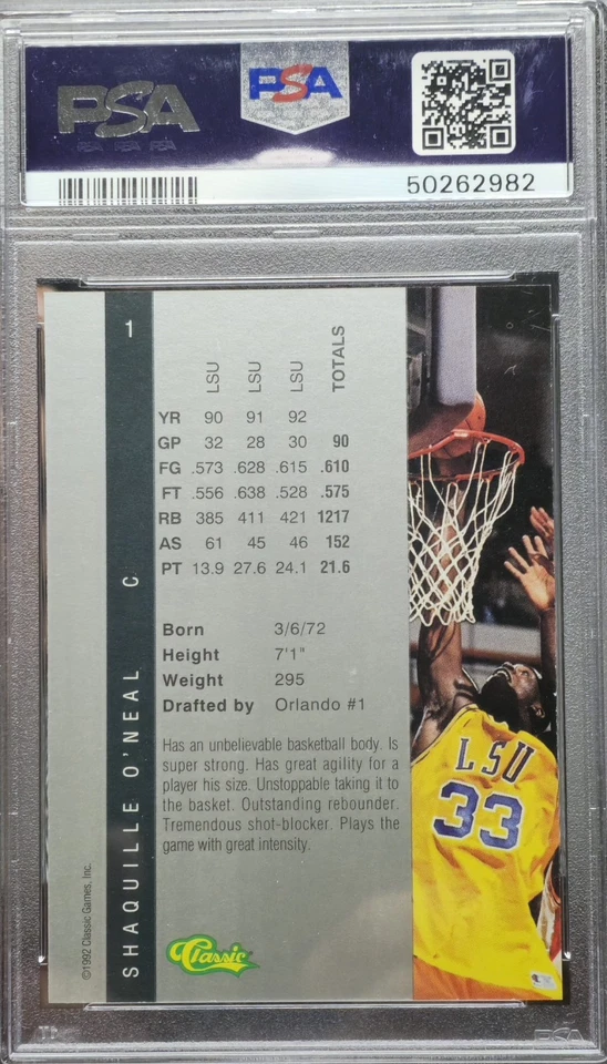 Shaquille O’Neal - 1992 Classic 4 Sport #1 - PSA 10 - LAKERS - MAGIC - NOVATO Foto 2 de 2
