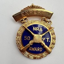 Vintage 80s NRA Brooch Pin Badge National Rifle Association Blue Enamel Jewelry