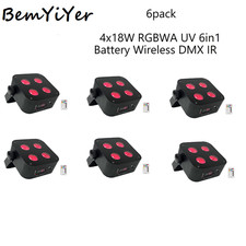 6pack DJ Wireless DMX IR Battery LED slim Par uplighting 4x18W RGBWA UV 6in1