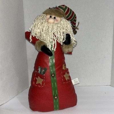 Vintage Folk Art Santa Christmas Red Stuffed Bean Bag Material Yarn Beard