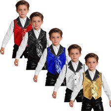 Kids Boys Girls Jacket Hem Tops Theme Party Vest Stage Sparkling Hip Hop Sequin