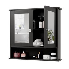 Wall Mounted Bathroom Mirror Cabinet Storage Shelf Unit Cupboard Organizer Black