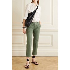 Nili Lotan East Hampton Frayed Twill Slim Leg Pants Olive Green Size 6
