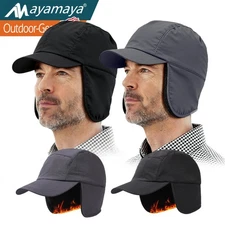 Waterproof Men's Winter Hats with Visor Ear Flaps Warm Fleece Lined Baseball Cap