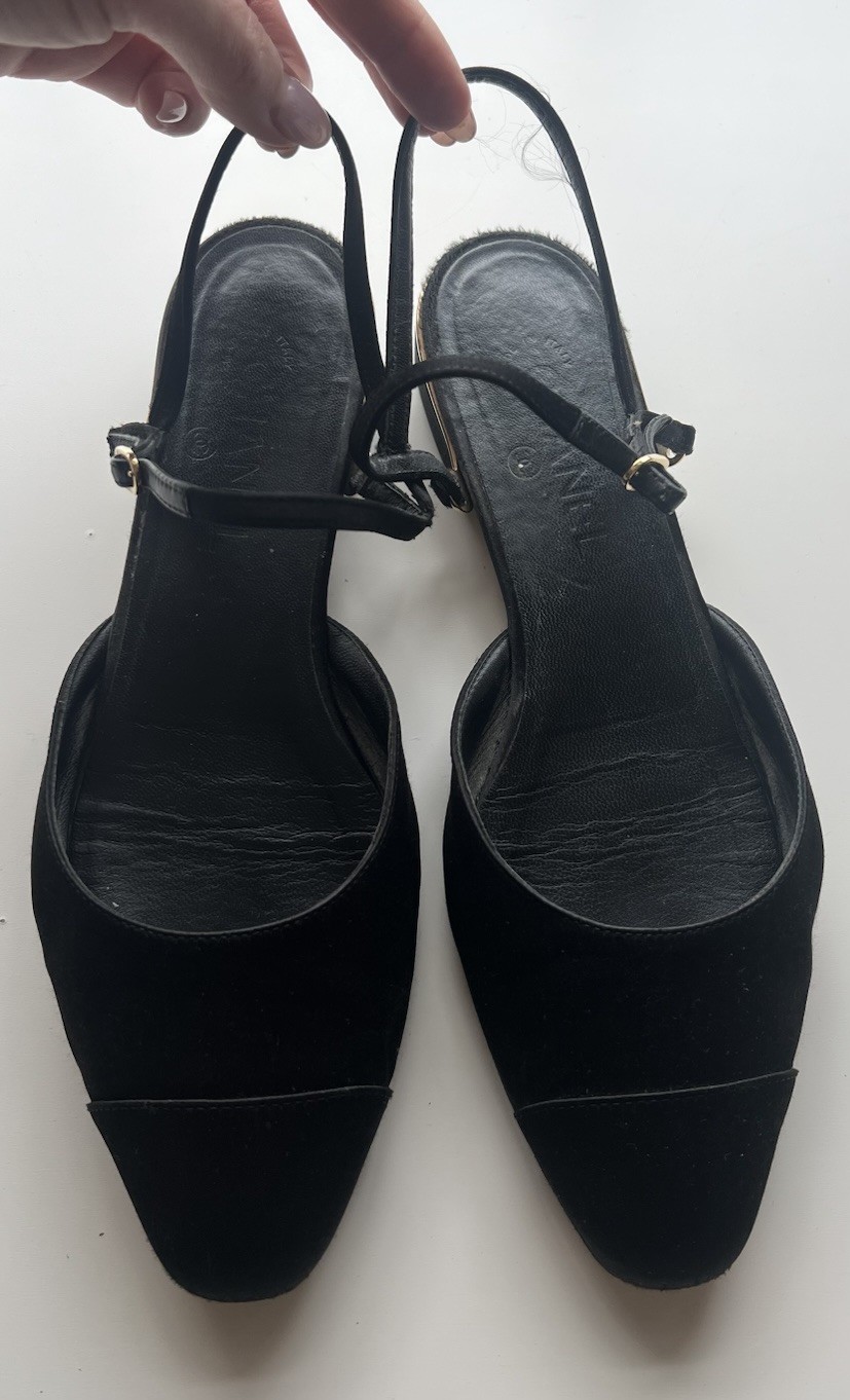 Chanel Black Silk Slingback Size Eur 41 Uk 8 