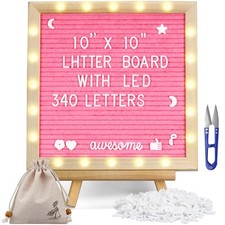 Pink Felt Letter Board with Lights, Built-in LED Lights -Message Board Adjust...