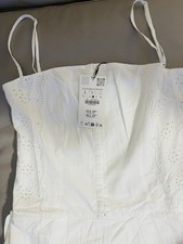 ZARA White Eyelet Cotton Mini Sundress, Strappy, Sleeveless, Size L Regular