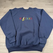 Vintage Disney Mickey Mouse Sweatshirt Navy Blue Embroidered Crewneck Raglan