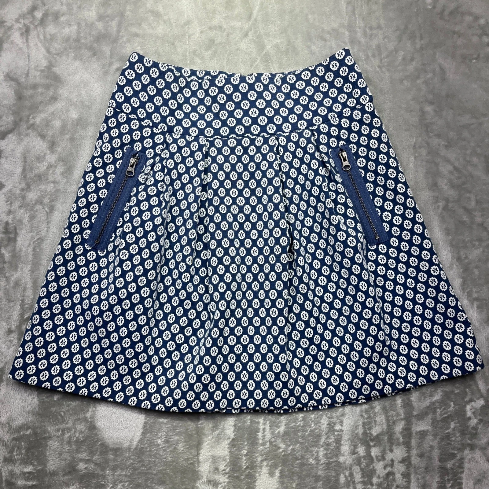 Maeve Fourth Street Swing Skirt A-Line Blue White Pockets Zipper Sz 4 Fits 27"