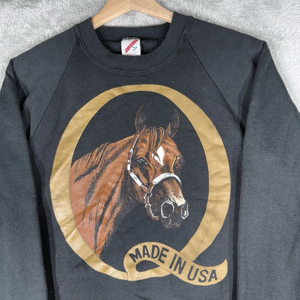 Винтажный лошадь жеребец толстовка мужской S черный пуловер Crewneck 90-х природы США - Изображение 2 из 4