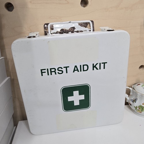 Vintage METAL Water Tight First Aid Kit Wall Mount. Camper Trailer Decor