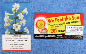 Vintage 1930s? Advertising Ink Blotters JOYS BROTHERS & LAACKE Awnings Milwaukee