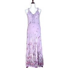 Secret Mission Lavender Floral Tiered Maxi Dress Ruffle V-Neck Boho XS