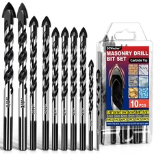10-PCS Masonry Concrete Drill Bit Set, Heavy-Duty Masonry Drill Bits for Concret