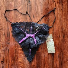 Vintage Frederick's Of Hollywood G-String Panties Black Sheer Lace Underwear