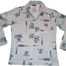 Triumph of California 70s Button-Front Long Sleeve Gray Floral Geometric Shirt L