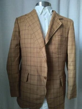 42S VTG 60s Hart Shaffner Marx Blazer Lightweight Coat Khaki Plaid