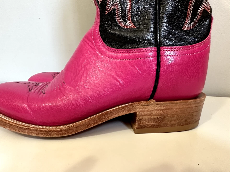Botas de cuero vaqueras occidentales Lucchese 2000 rosa negro T4650HD para mujer talla 6,5 Foto 4 de 4