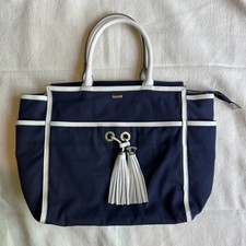Melissa Odabash Handbag Navy Blue Canvas White Trim Beach Tote Bag