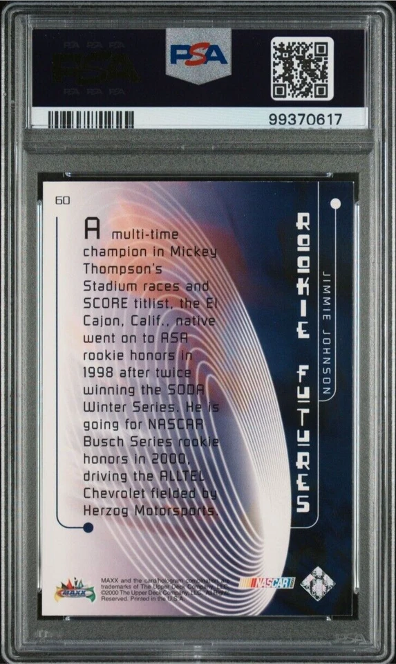 2000 Maxx Racing #60 Jimmie Johnson Signed Rookie Card Autograph RC PSA 10 Auto - Image 2 of 2