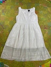 EUC Adrianna Papell White Dress 16W Lace Overlay Wedding Bridal Shower POCKETS