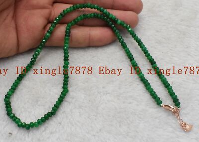 Natural 2x4mm Faceted Green Jade Rondelle Gemstone Beads Necklace 20'' AAA+